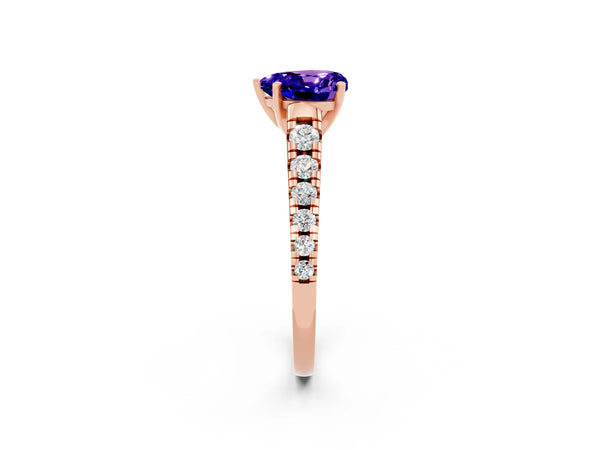 Rose gold Heart Cut Tanzanite Cathedral Solitaire Ring with Round  Pavé Band