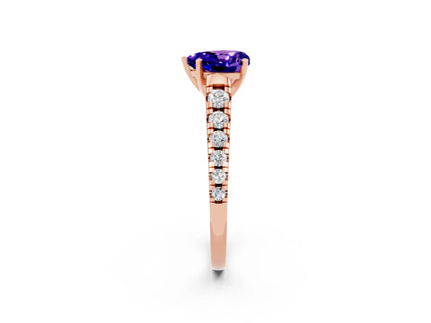 Rose gold Heart Cut Tanzanite Solitaire Ring with Cathedral Setting and Pavé Band_2