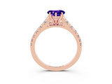 Rose gold Heart Cut Tanzanite Solitaire Ring with Cathedral Setting and Pavé Band_3