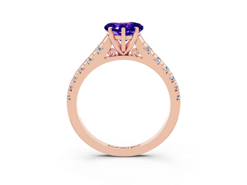 Rose gold Heart Cut Tanzanite Solitaire Ring with Cathedral Setting and Pavé Band_3