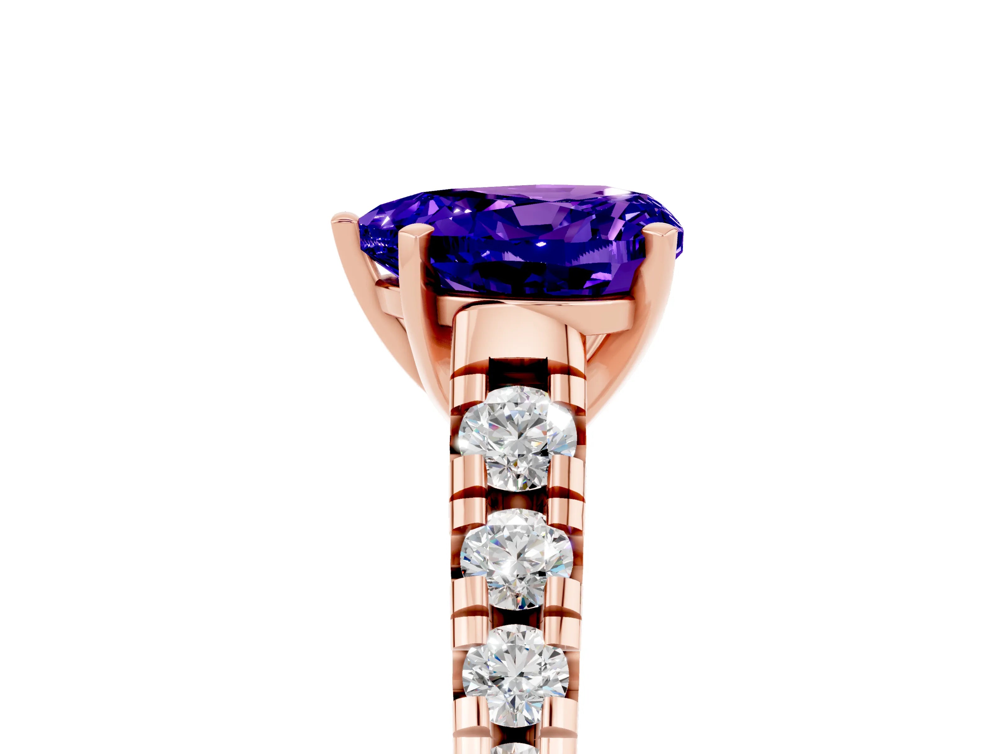 Rose gold Heart Cut Tanzanite Solitaire Ring with Cathedral Setting and Pavé Band_5