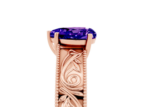 Rose gold Heart Cut Tanzanite Solitaire Ring with Engraved Band and Four-Prong Setting_5