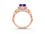Rose gold Heart Cut Tanzanite Solitaire Ring with Filigree Band and Four-Prong Setting_27