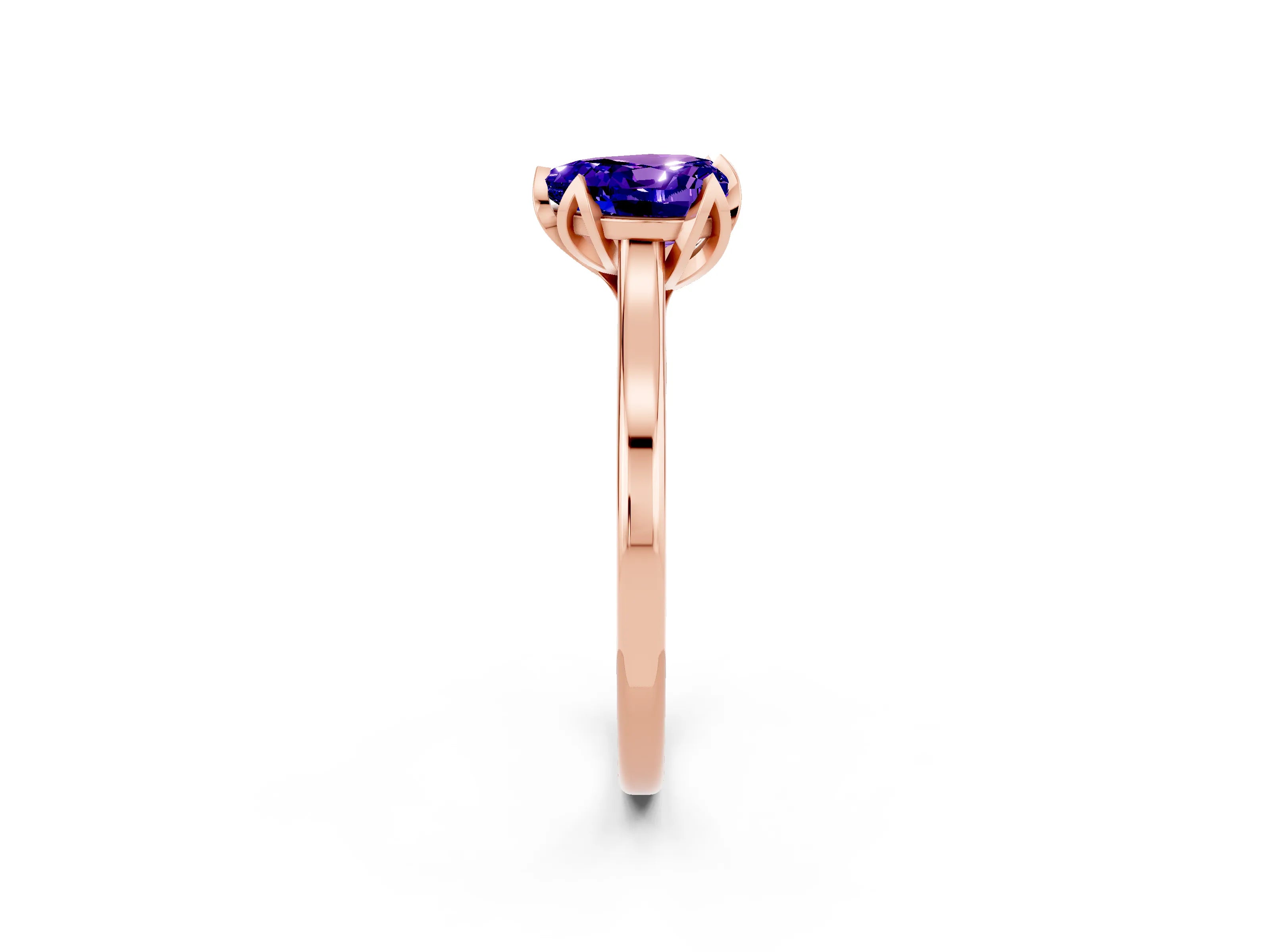 Rose gold Heart Cut Tanzanite Solitaire Ring with Flower Prong Setting and Classic Band_14