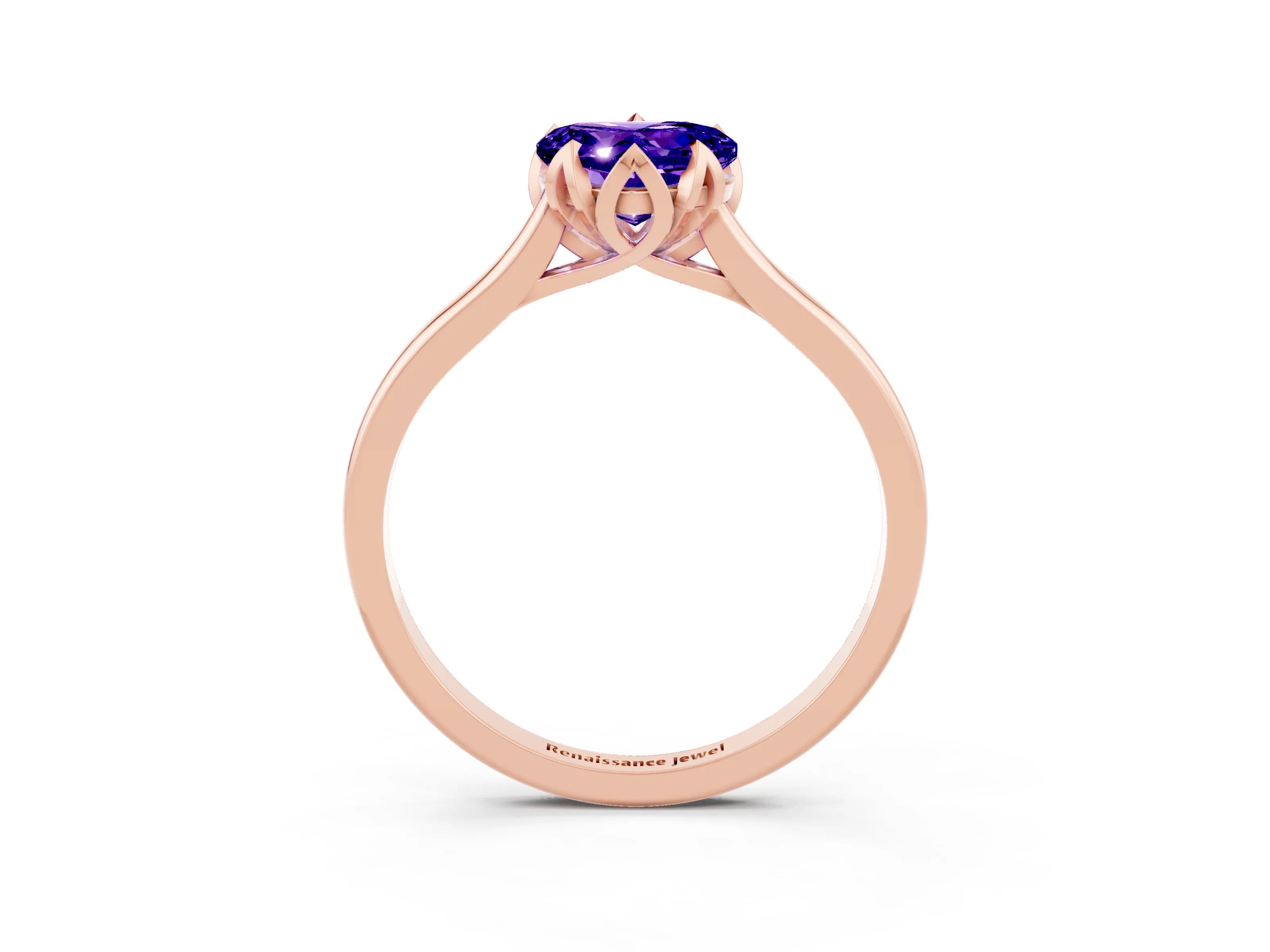 Rose gold Heart Cut Tanzanite Solitaire Ring with Flower Prong Setting and Classic Band_15