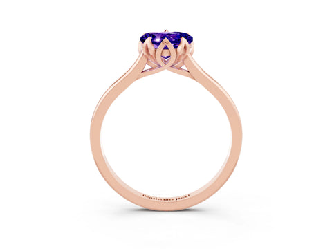 Rose gold Heart Cut Tanzanite Solitaire Ring with Flower Prong Setting and Classic Band_15