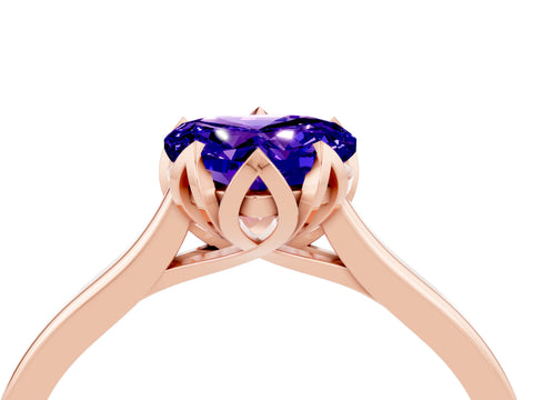 Rose gold Heart Cut Tanzanite Solitaire Ring with Flower Prong Setting and Classic Band_16