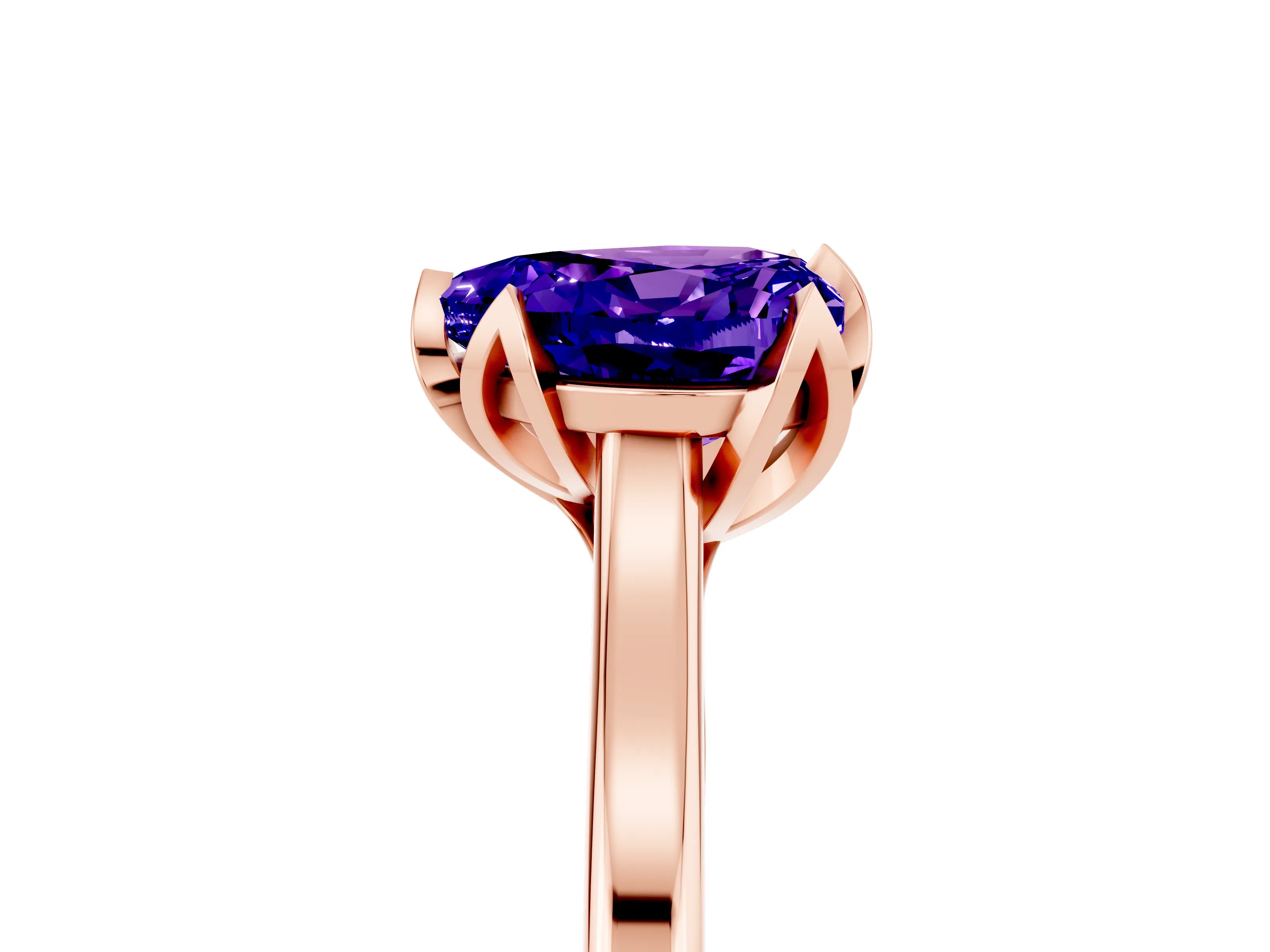 Rose gold Heart Cut Tanzanite Solitaire Ring with Flower Prong Setting and Classic Band_17