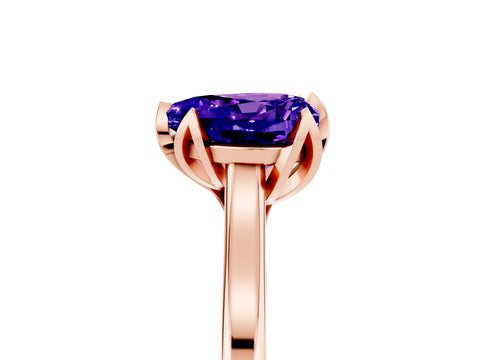 Rose gold Heart Cut Tanzanite Solitaire Ring with Flower Prong Setting and Classic Band_17