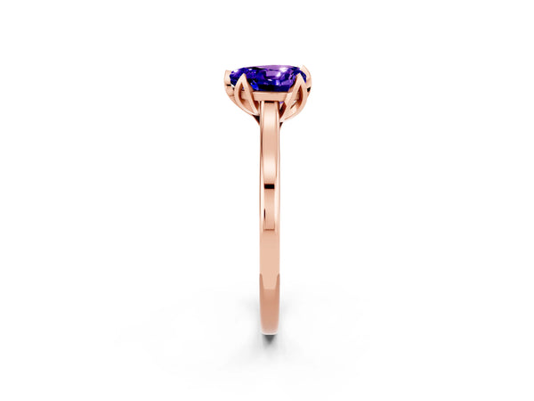 Rose gold Heart Cut Tanzanite Solitaire Ring with Flower Prong Setting and Classic Band