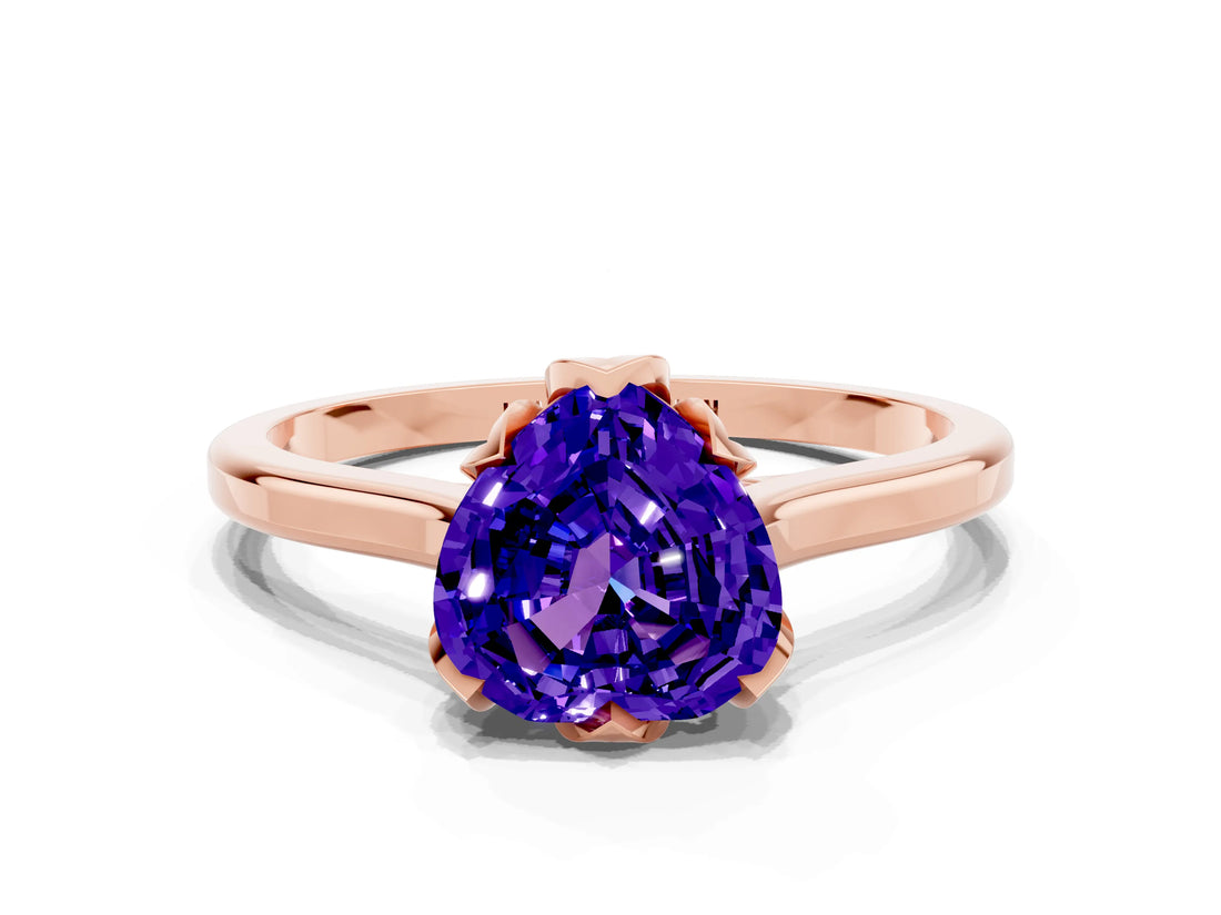 Rose gold Heart Cut Tanzanite Solitaire Ring with Flower Prong Setting and Classic Band_36