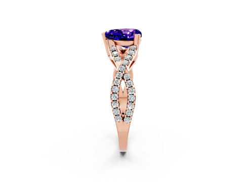 Rose gold Heart Cut Tanzanite Solitaire Ring with Four-Prong Setting and Twisted Pavé Band_2