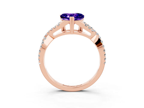 Rose gold Heart Cut Tanzanite Solitaire Ring with Four-Prong Setting and Twisted Pavé Band_3
