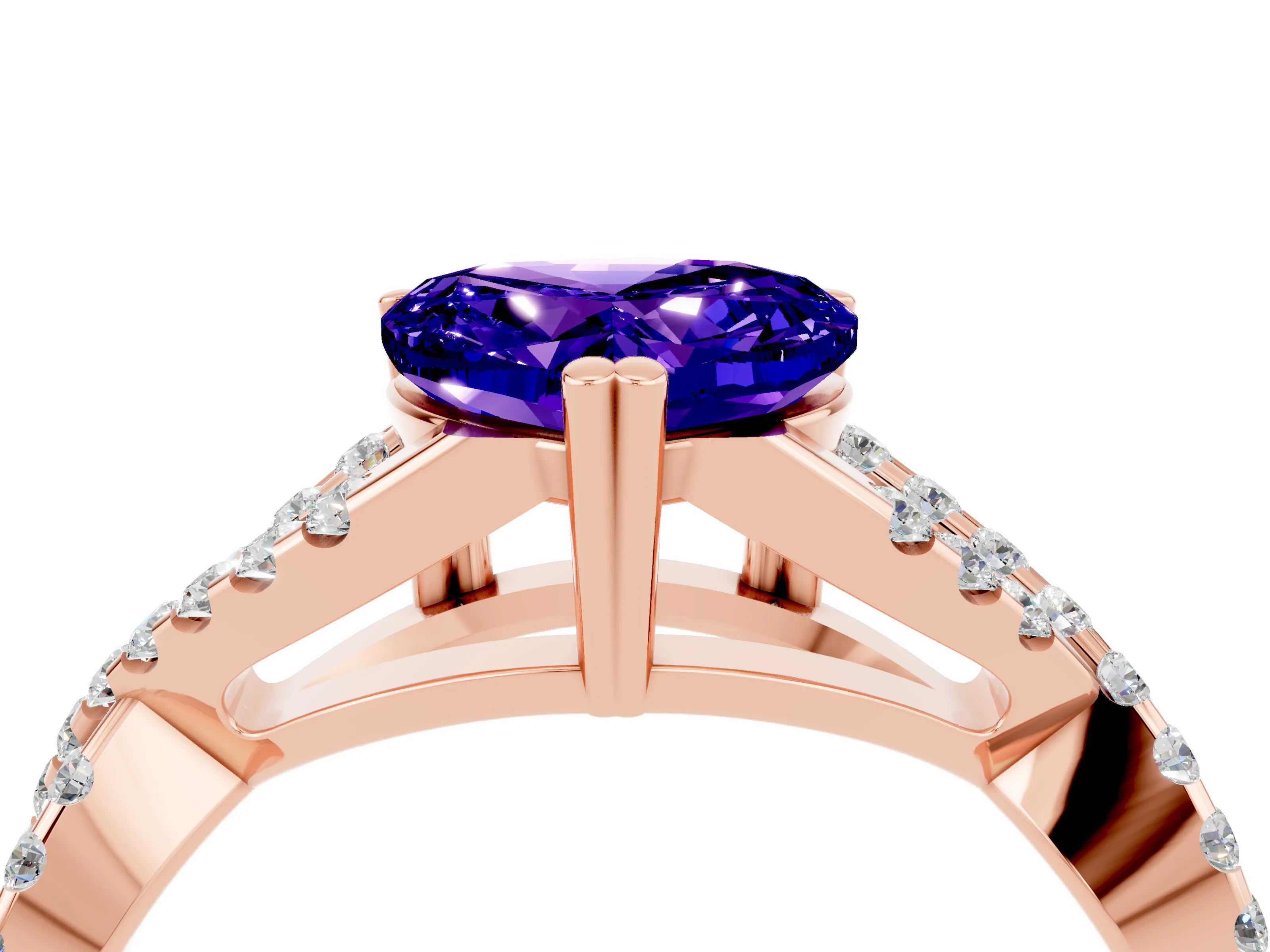 Rose gold Heart Cut Tanzanite Solitaire Ring with Four-Prong Setting and Twisted Pavé Band_4