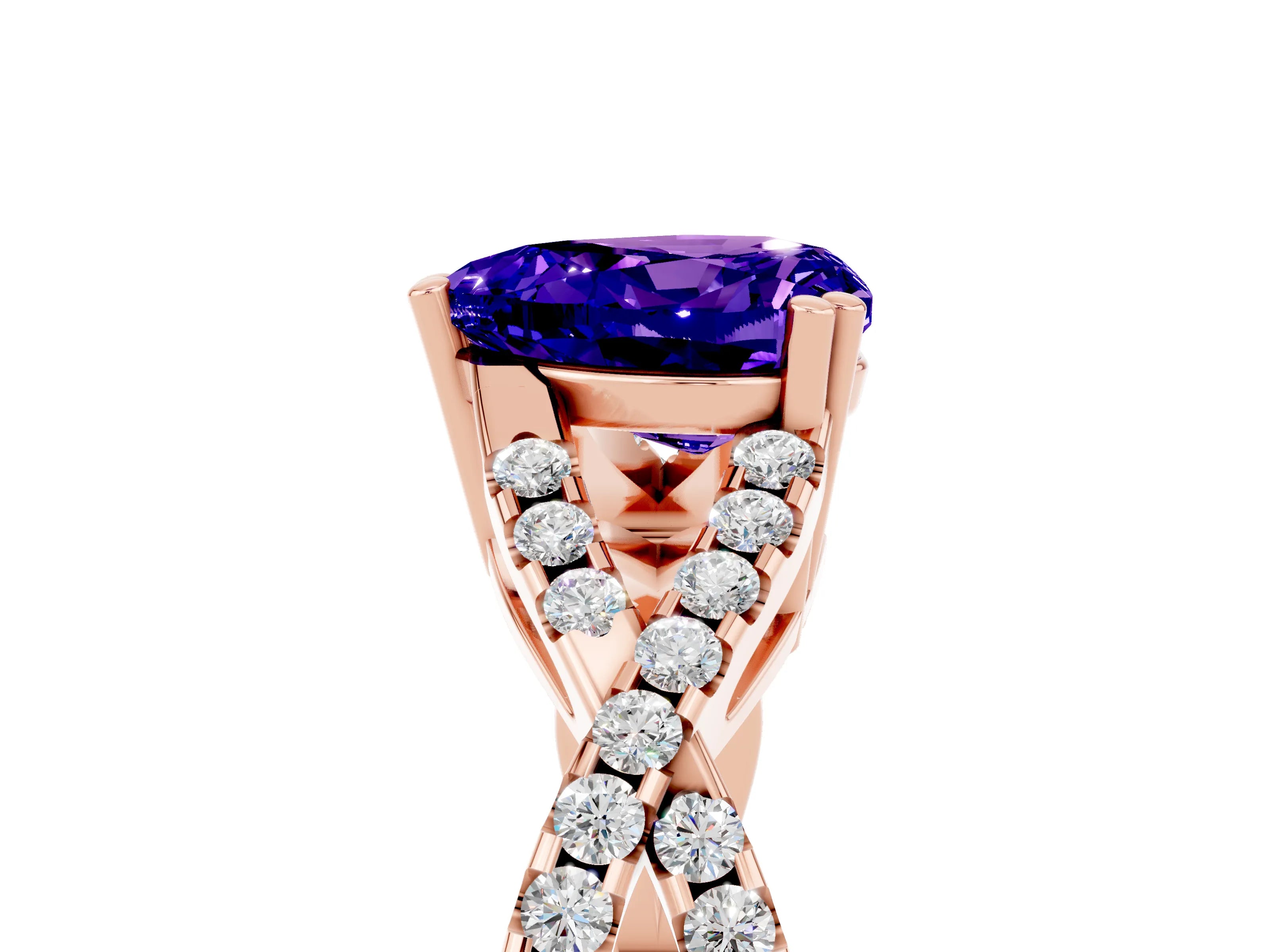 Rose gold Heart Cut Tanzanite Solitaire Ring with Four-Prong Setting and Twisted Pavé Band_5