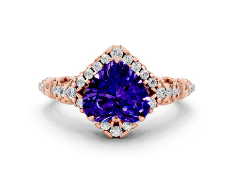Rose gold Heart Cut Tanzanite Solitaire Ring with Hidden Halo and Pavé Band_12