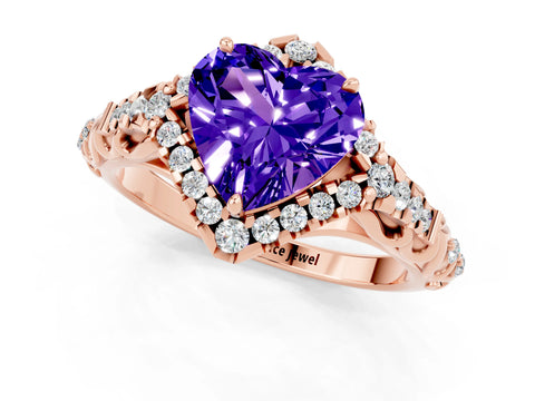 Rose gold Heart Cut Tanzanite Solitaire Ring with Hidden Halo and Pavé Band_13