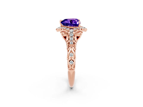 Rose gold Heart Cut Tanzanite Solitaire Ring with Hidden Halo and Pavé Band_14