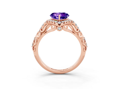Rose gold Heart Cut Tanzanite Solitaire Ring with Hidden Halo and Pavé Band_15