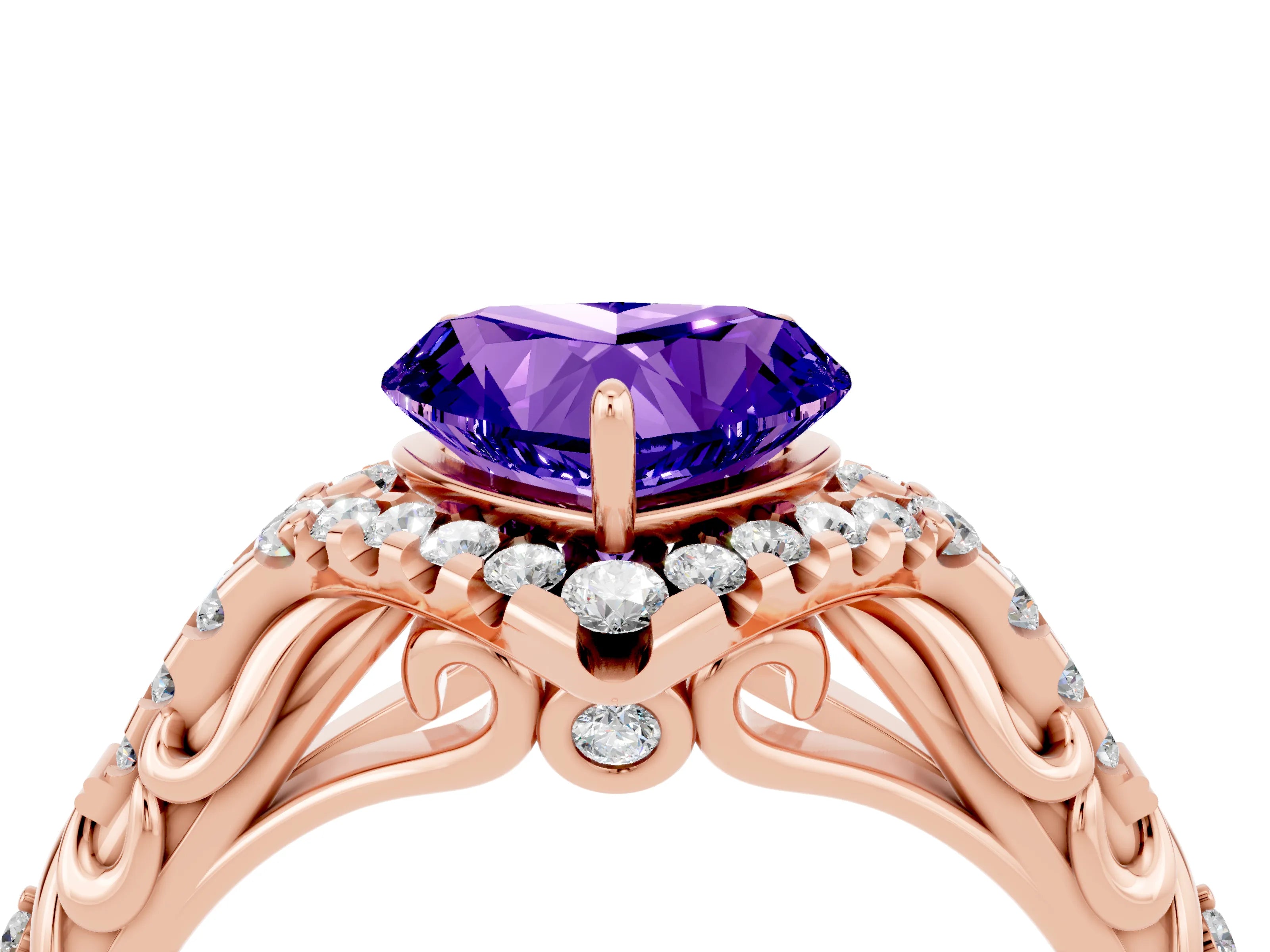 Rose gold Heart Cut Tanzanite Solitaire Ring with Hidden Halo and Pavé Band_16