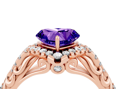 Rose gold Heart Cut Tanzanite Solitaire Ring with Hidden Halo and Pavé Band_16