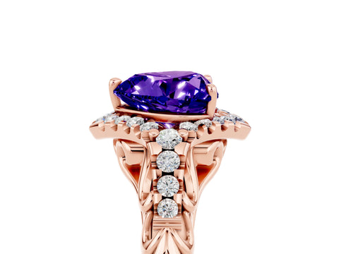 Rose gold Heart Cut Tanzanite Solitaire Ring with Hidden Halo and Pavé Band_17