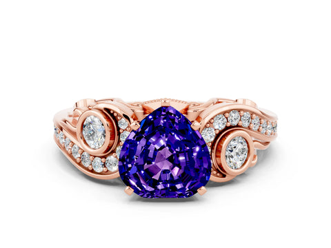 Rose gold Heart Cut Tanzanite Solitaire Ring with Milgrain Pavé Band and Four-Prong Setting_24