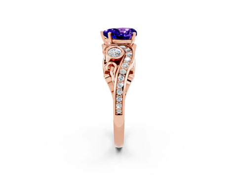 Rose gold Heart Cut Tanzanite Solitaire Ring with Milgrain Pavé Band and Four-Prong Setting_26