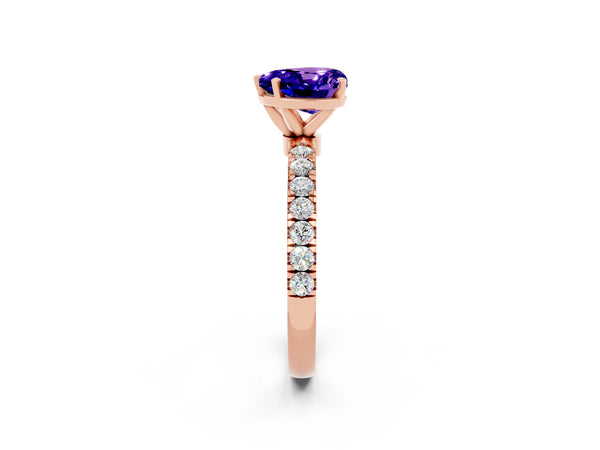 Rose gold Heart Cut Tanzanite Solitaire Ring with Pavé Accents and Four-Prong Setting
