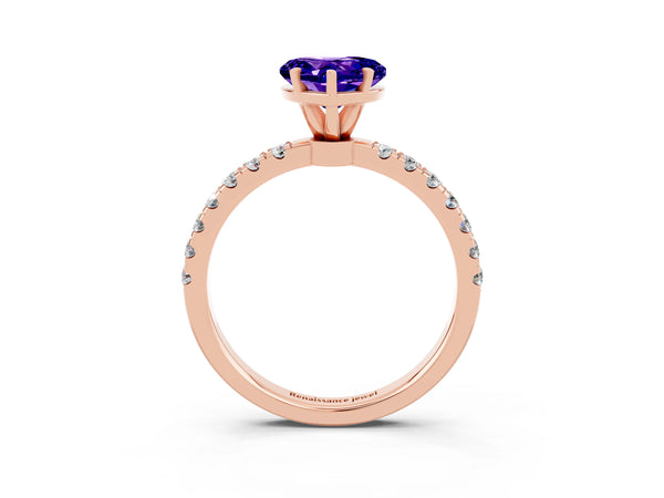 Rose gold Heart Cut Tanzanite Solitaire Ring with Pavé Accents and Four-Prong Setting