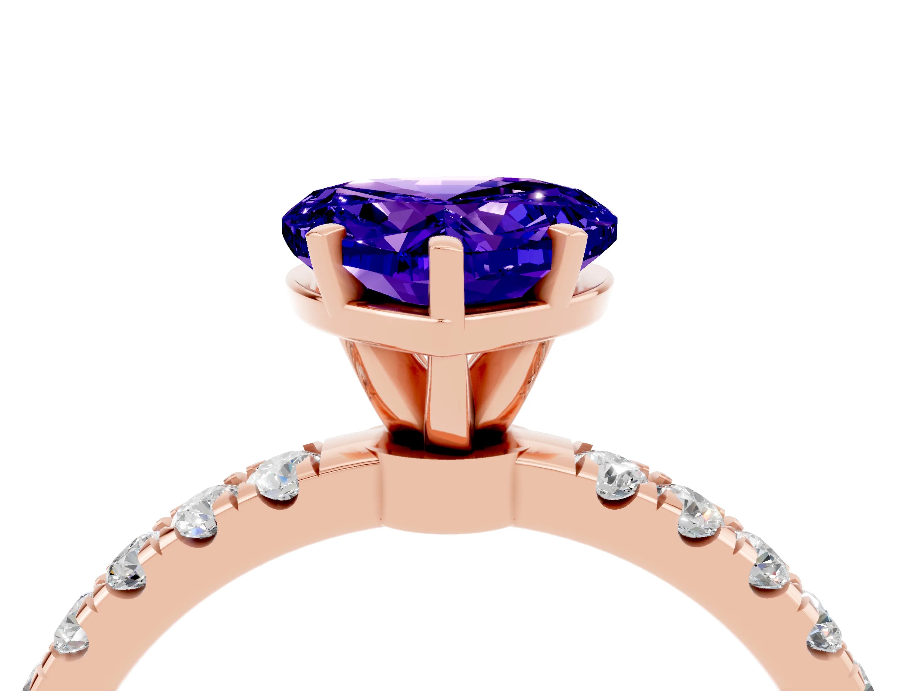 Rose gold Heart Cut Tanzanite Solitaire Ring with Pavé Accents and Four-Prong Setting_4