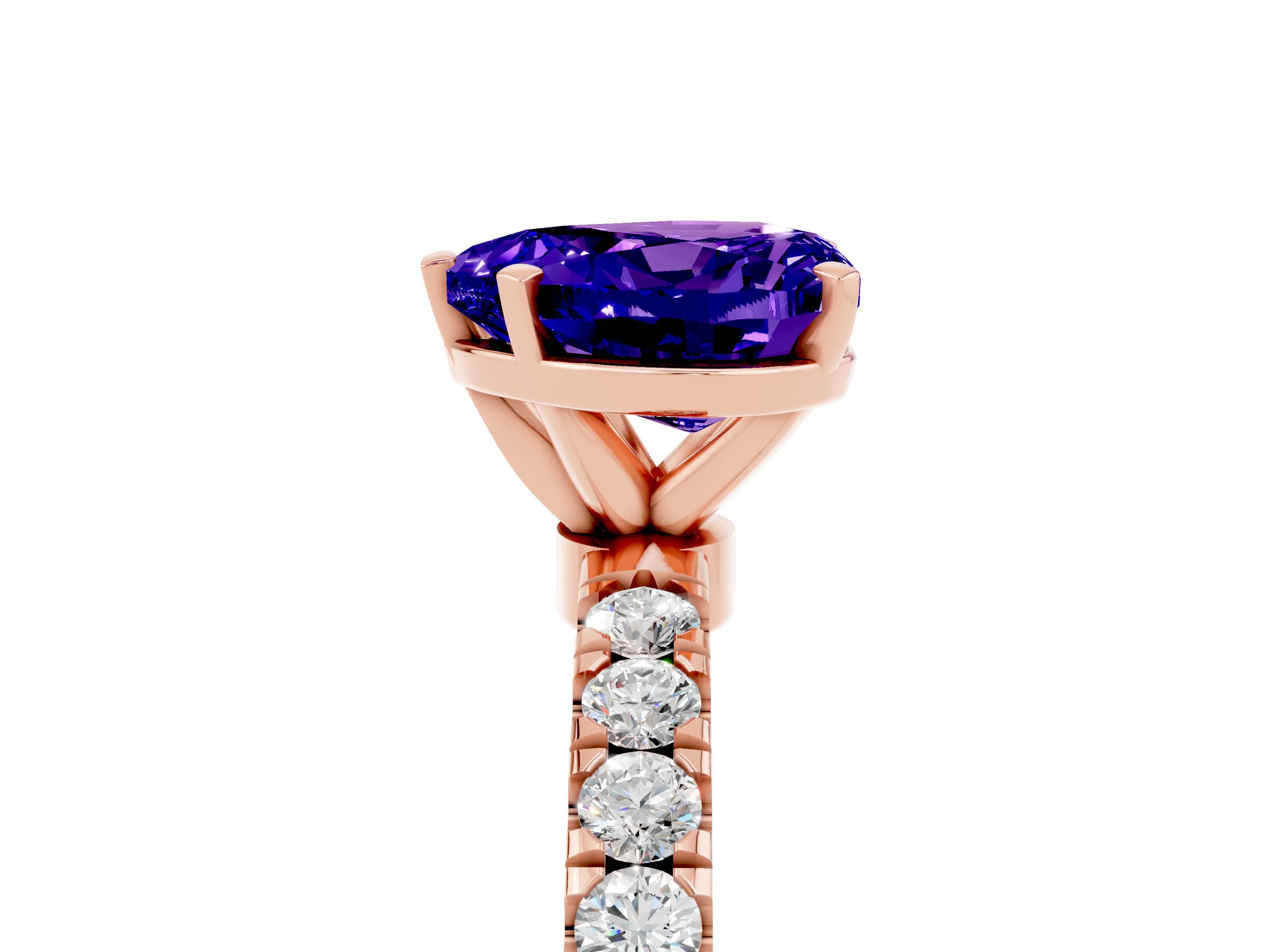 Rose gold Heart Cut Tanzanite Solitaire Ring with Pavé Accents and Four-Prong Setting_5