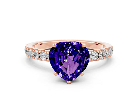 Rose gold Heart Cut Tanzanite Solitaire Ring with Pavé Accents and Four-Prong Setting