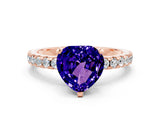 Rose gold Heart Cut Tanzanite Solitaire Ring with Pavé Band and Four-Prong Setting_24