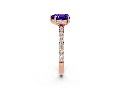 Rose gold Heart Cut Tanzanite Solitaire Ring with Pavé Band and Hidden Halo_14