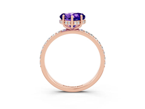 Rose gold Heart Cut Tanzanite Solitaire Ring with Pavé Band and Hidden Halo_15