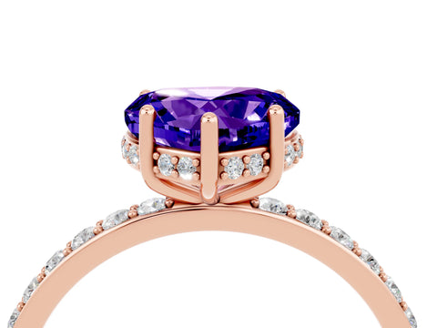 Rose gold Heart Cut Tanzanite Solitaire Ring with Pavé Band and Hidden Halo_16