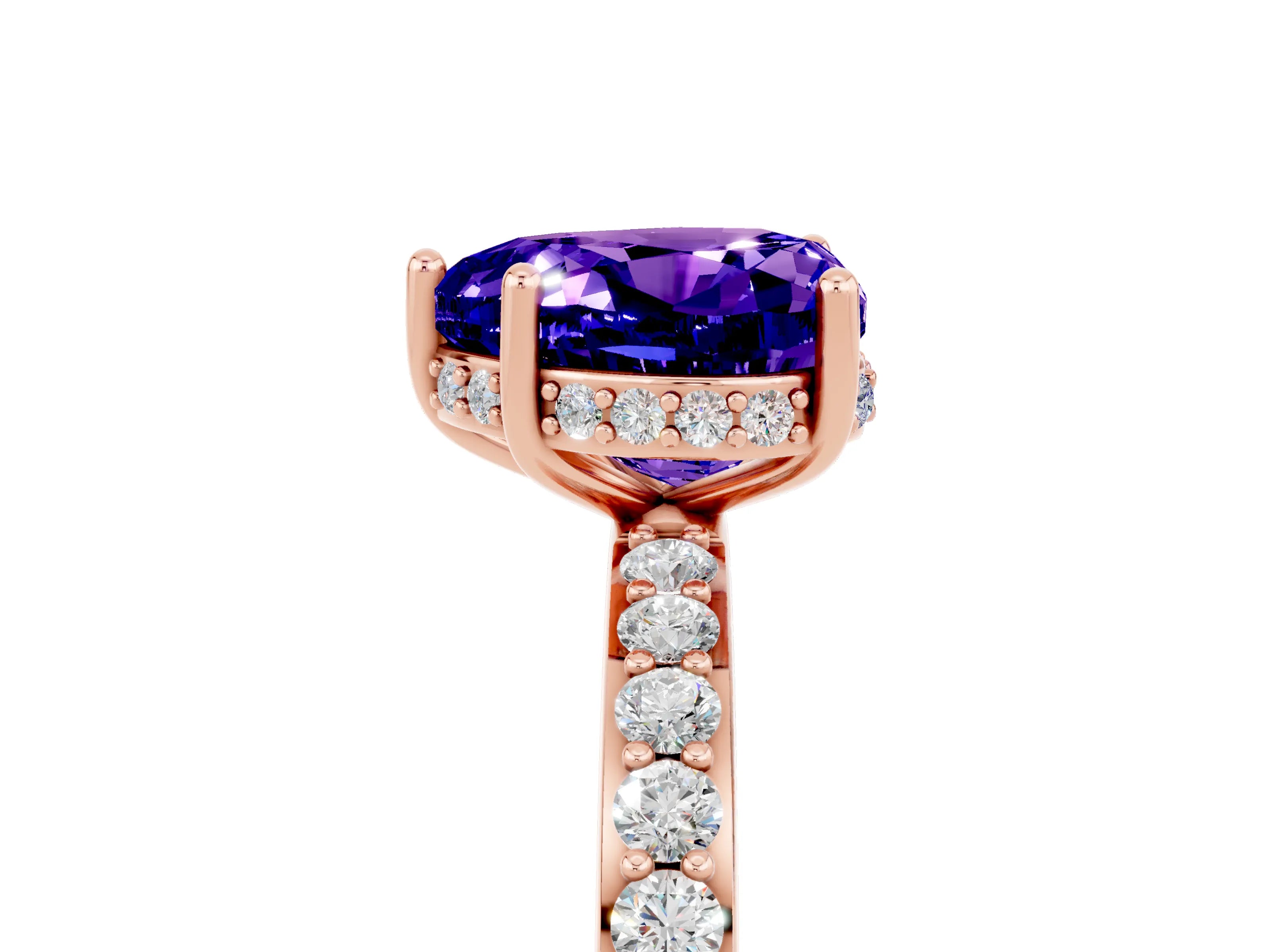 Rose gold Heart Cut Tanzanite Solitaire Ring with Pavé Band and Hidden Halo_17