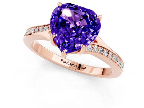 Rose gold Heart Cut Tanzanite Solitaire Ring with Pavé Band and Prong Setting_13