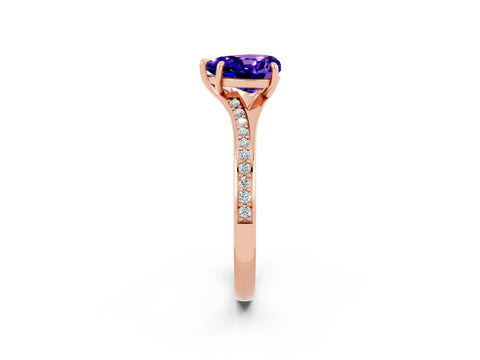 Rose gold Heart Cut Tanzanite Solitaire Ring with Pavé Band and Prong Setting_14