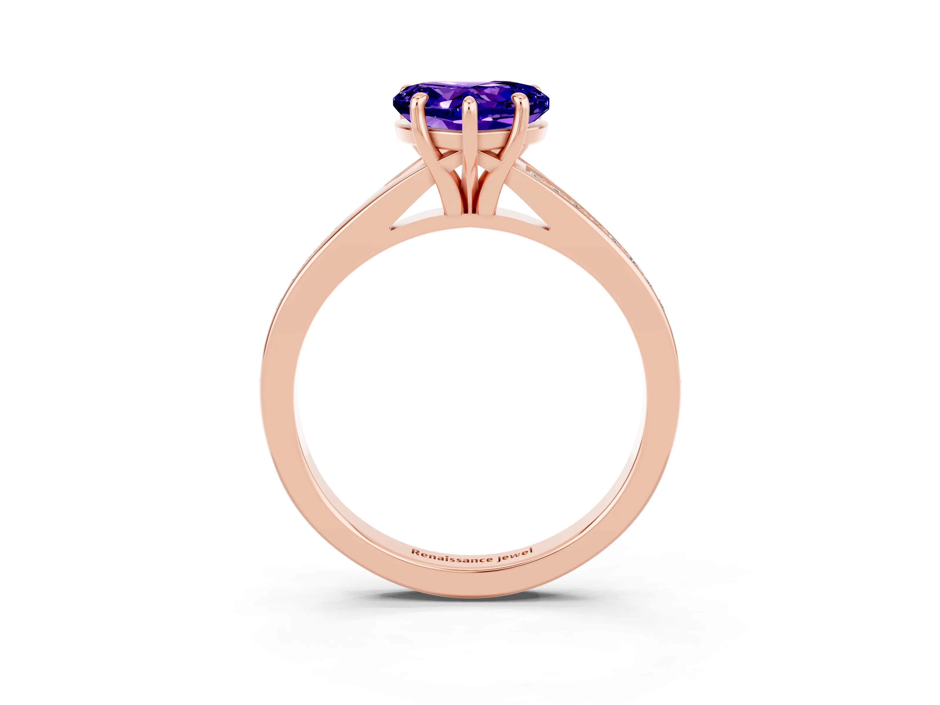 Rose gold Heart Cut Tanzanite Solitaire Ring with Pavé Band and Prong Setting_15