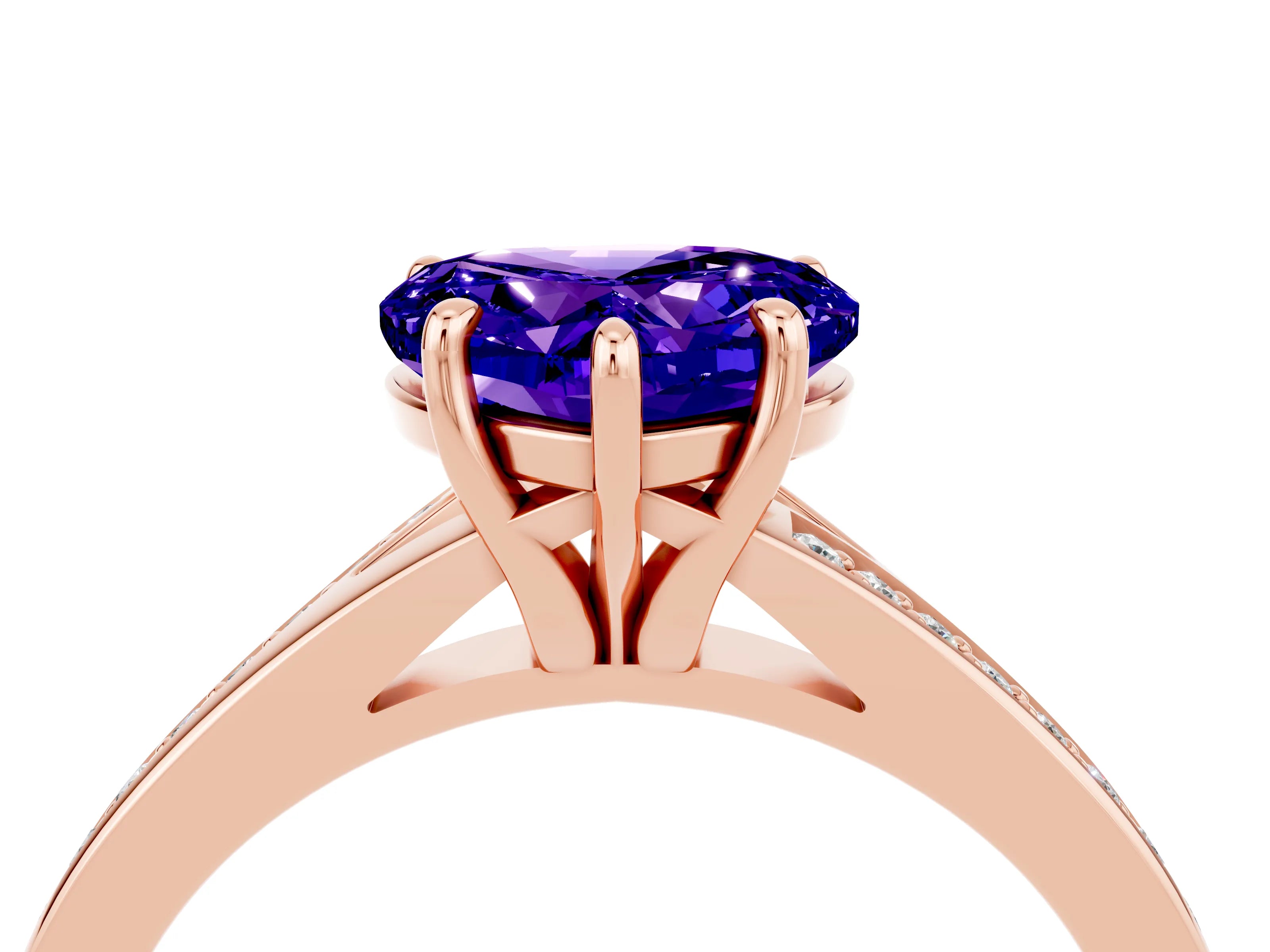 Rose gold Heart Cut Tanzanite Solitaire Ring with Pavé Band and Prong Setting_16