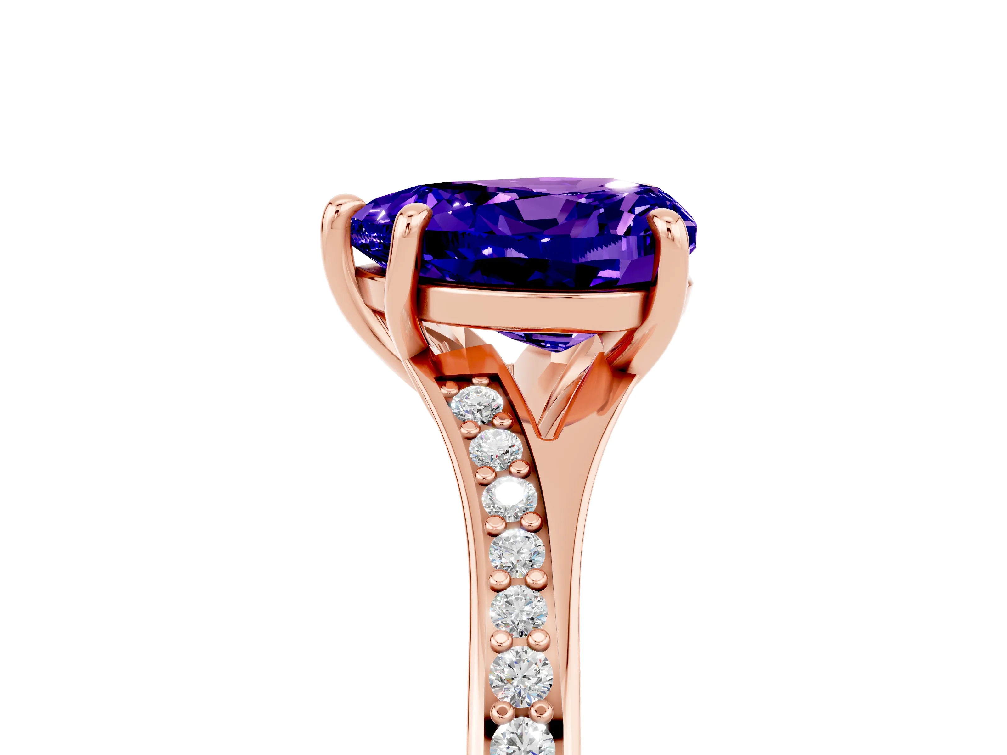 Rose gold Heart Cut Tanzanite Solitaire Ring with Pavé Band and Prong Setting_17
