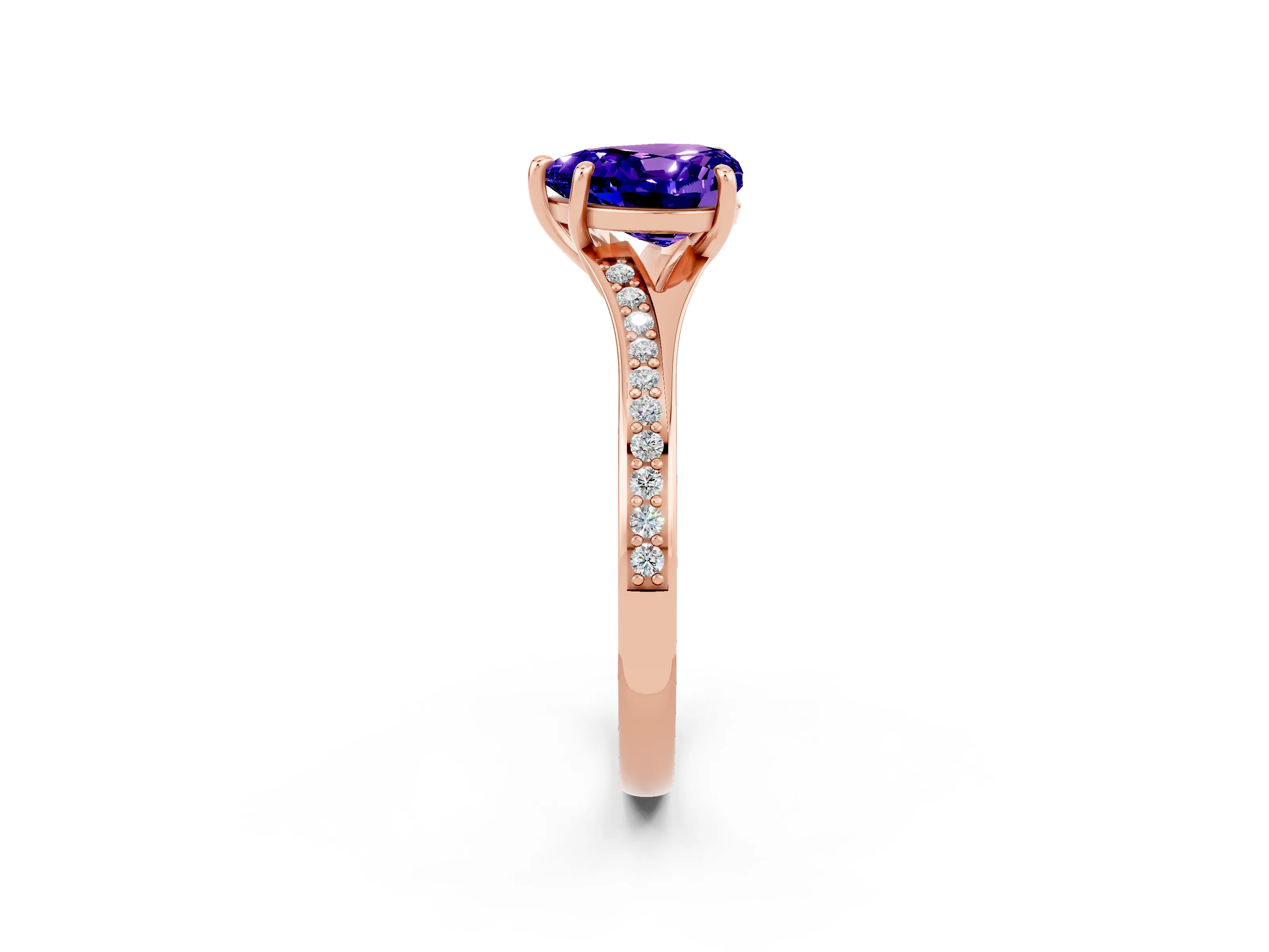 Rose gold Heart Cut Tanzanite Solitaire Ring with Pavé Band and Prong Setting_2