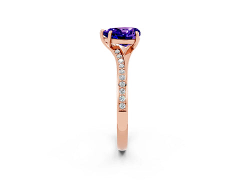 Rose gold Heart Cut Tanzanite Solitaire Ring with Pavé Band and Prong Setting_2