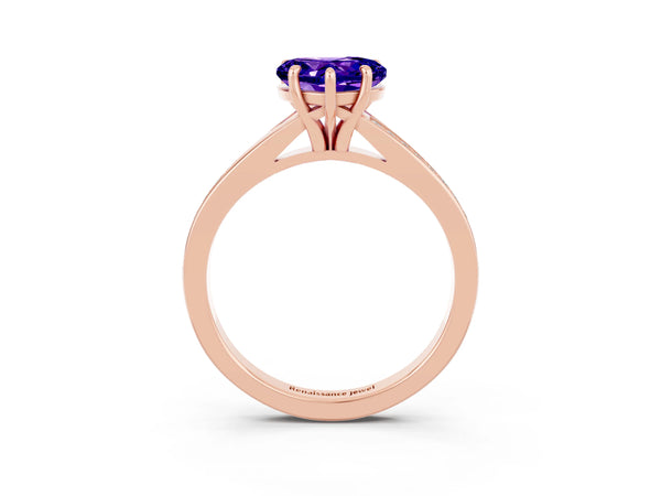 Rose gold Heart Cut Tanzanite Solitaire Ring with Pavé Band and Prong Setting