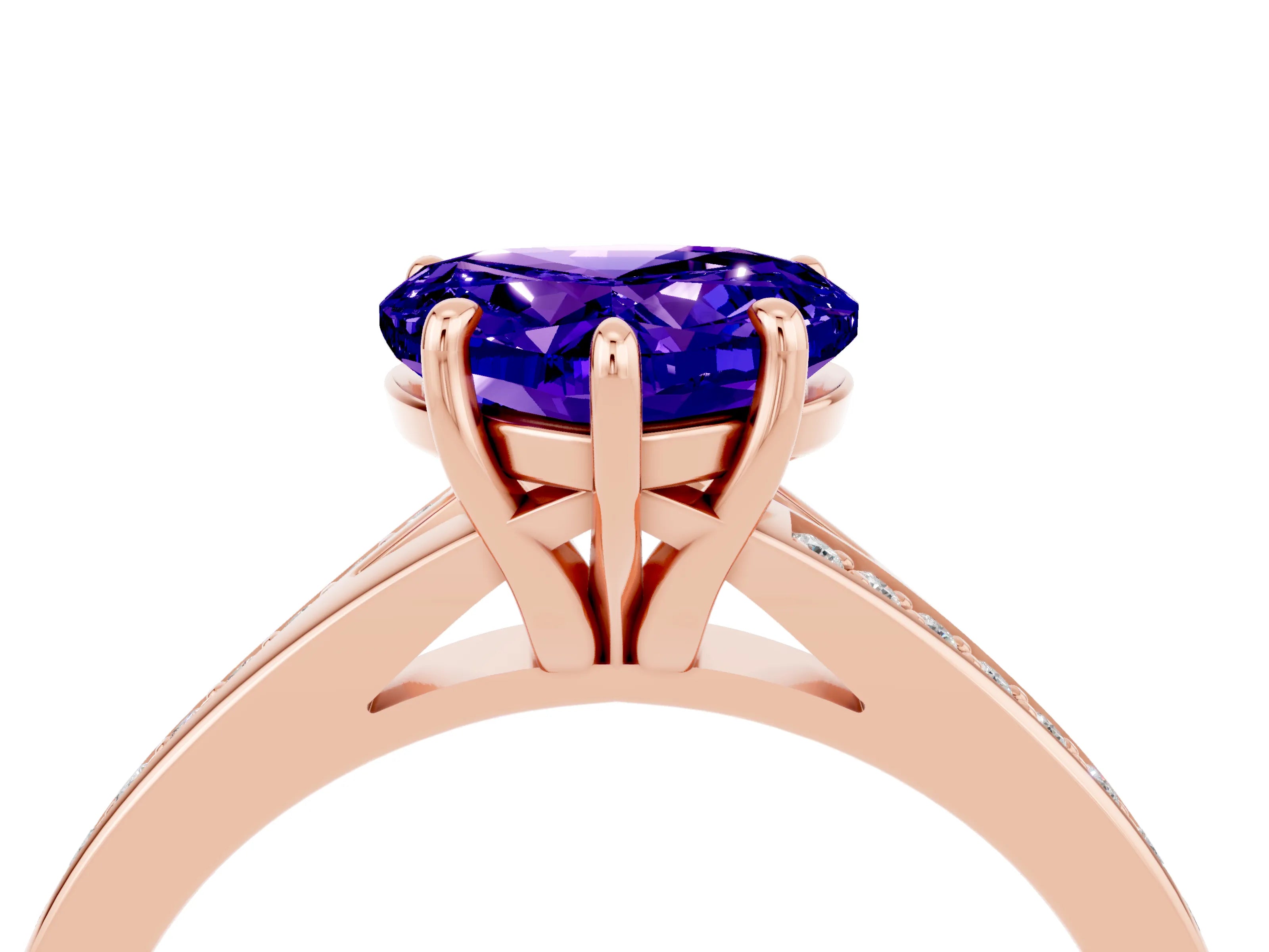 Rose gold Heart Cut Tanzanite Solitaire Ring with Pavé Band and Prong Setting_4