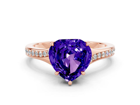 Rose gold Heart Cut Tanzanite Solitaire Ring with Pavé Band and Prong Setting