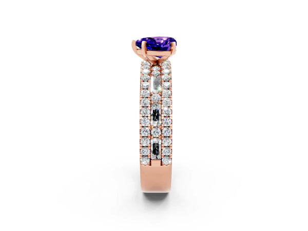 Rose gold Heart Cut Tanzanite Solitaire Ring with Pavé and Channel Set Band