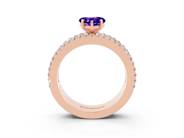 Rose gold Heart Cut Tanzanite Solitaire Ring with Pavé and Channel Set Band